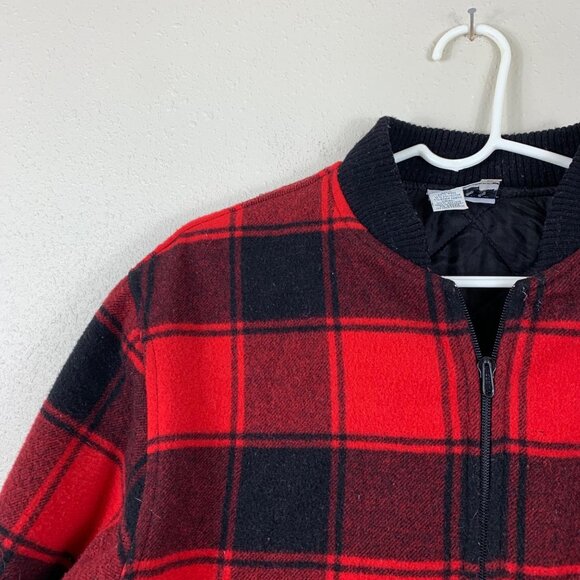 Vintage Russ Studio Women’s Red Black Buffalo Plaid Wool Bomber Jacket - Size Sm - Picture 3 of 7